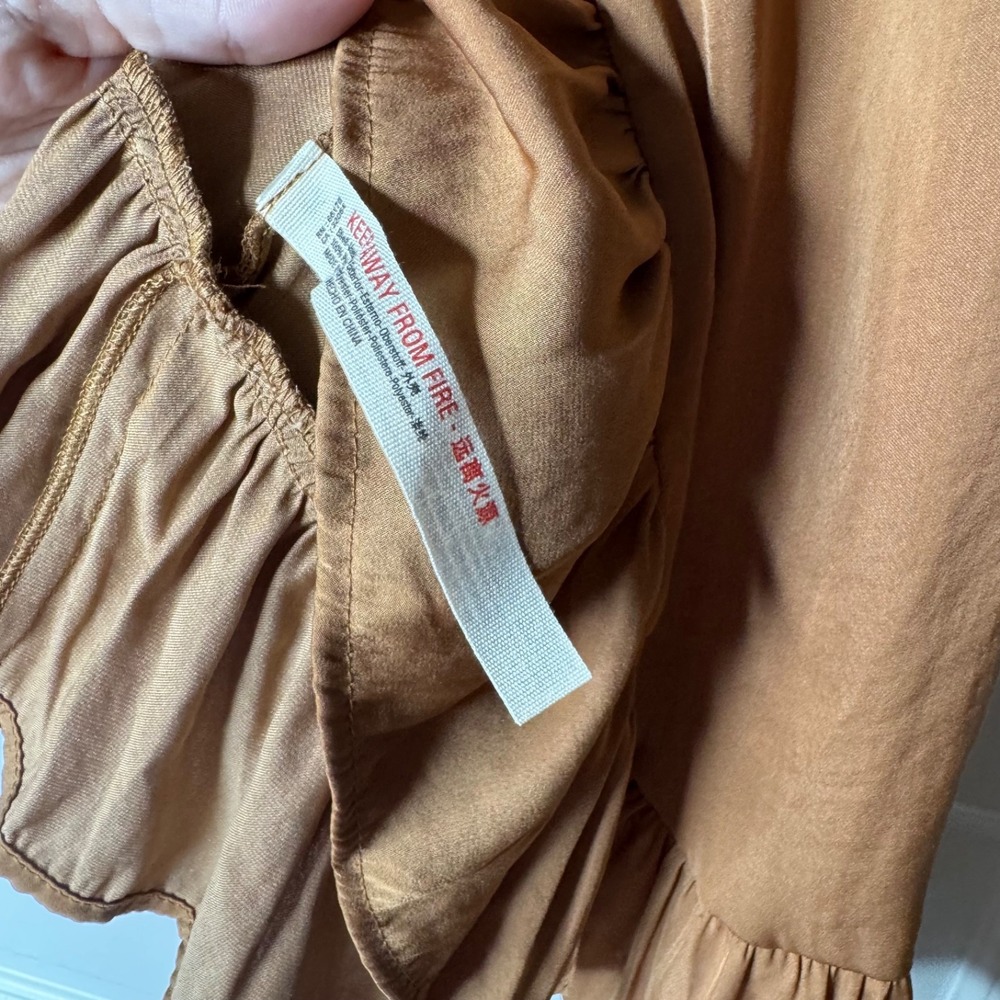 Free People All My Love Shine Mini Wrap Slip Dress Size Large Tan Brown NWT - Picture 12 of 12